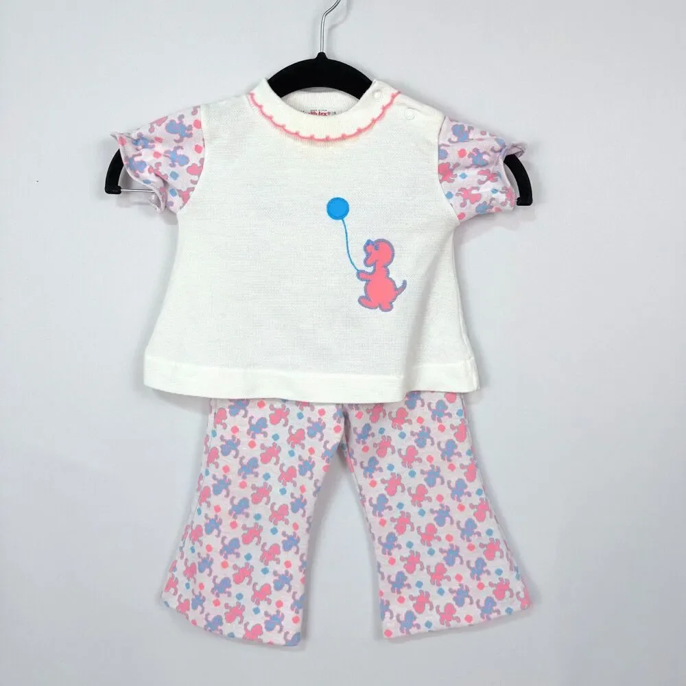 Retro Health-tex 18 MT Two Piece Pink/Blue Poodle Outfit Made USA